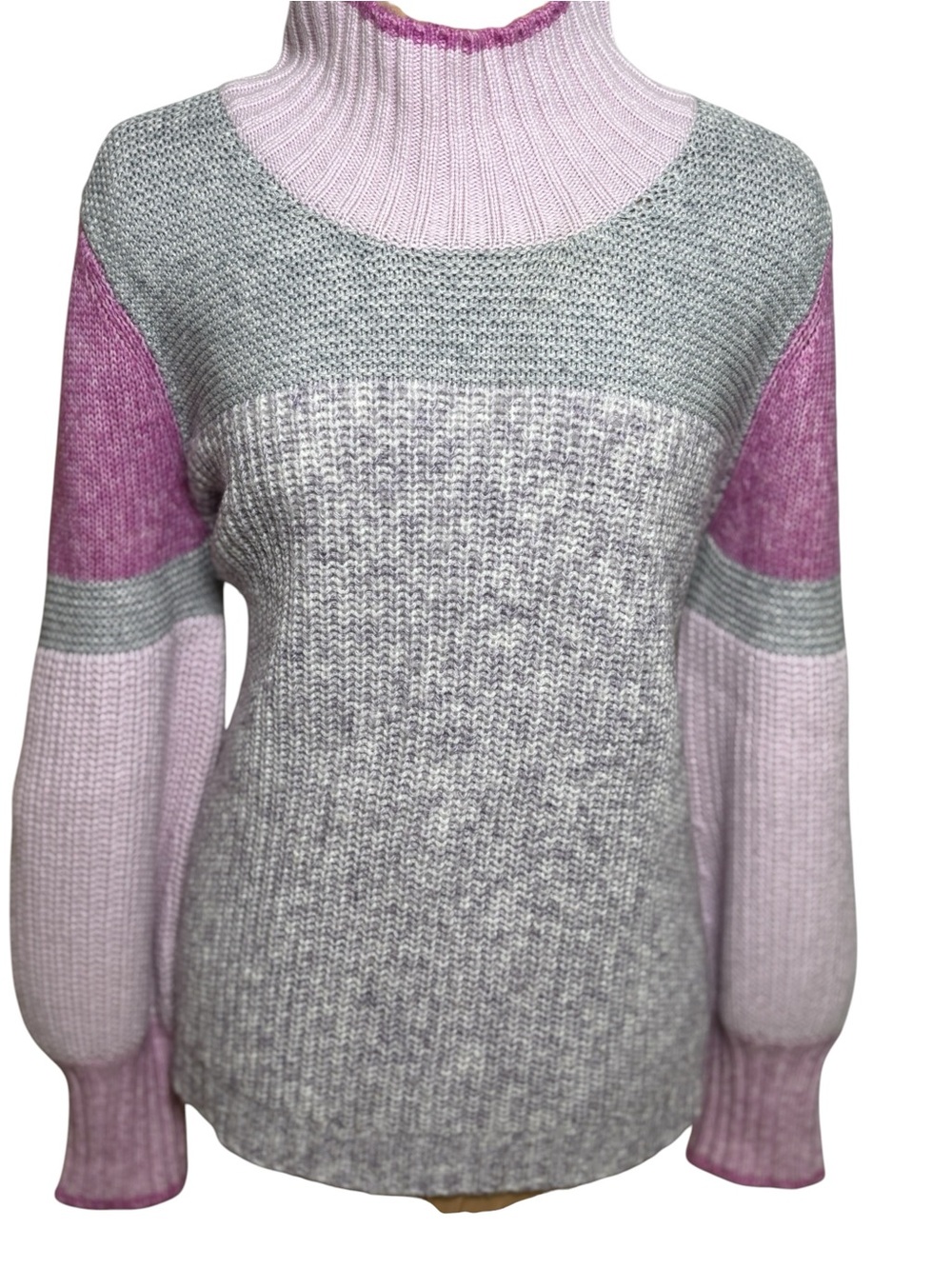 Splendid Colorblock Mock Neck Wool Blend Sweater Large